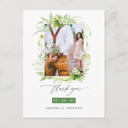 Woodland Greeneryの結婚写真ありがとう ポストカード (正面)