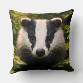 Woodland guardian premium badger portrait throw pi クッション (裏面)