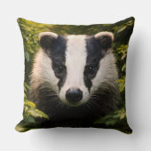 Woodland guardian premium badger portrait throw pi クッション (正面)