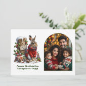 Woodland Hare Rustic Forest Cozy Christmas Photo シーズンカード (スタンド正面)