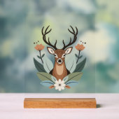 Woodland Harmony – Boho Deer Botanical Illustratio アクリルサイン (ニュートラル)