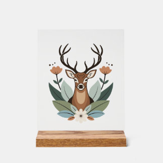 Woodland Harmony – Boho Deer Botanical Illustratio アクリルサイン