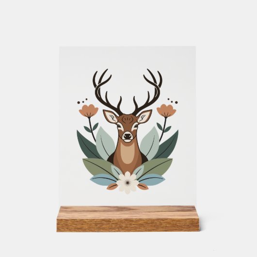 Woodland Harmony – Boho Deer Botanical Illustratio アクリルサイン (正面)