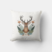Woodland Harmony – Boho Deer Botanical Illustratio クッション (正面)