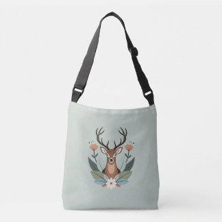 Woodland Harmony – Boho Deer Botanical Illustratio クロスボディバッグ