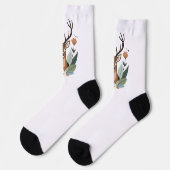 Woodland Harmony – Boho Deer Botanical Illustratio ソックス (左)