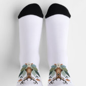 Woodland Harmony – Boho Deer Botanical Illustratio ソックス (上部)