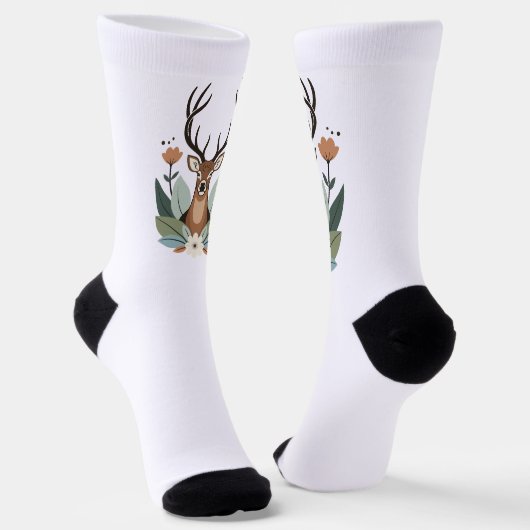 Woodland Harmony – Boho Deer Botanical Illustratio ソックス (傾斜あり)