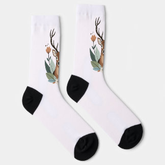 Woodland Harmony – Boho Deer Botanical Illustratio ソックス