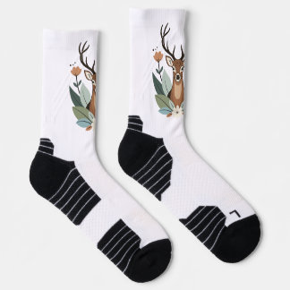 Woodland Harmony – Boho Deer Botanical Illustratio ソックス
