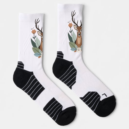 Woodland Harmony – Boho Deer Botanical Illustratio ソックス (右)