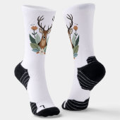Woodland Harmony – Boho Deer Botanical Illustratio ソックス (傾斜あり)