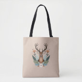 Woodland Harmony – Boho Deer Botanical Illustratio トートバッグ (正面)