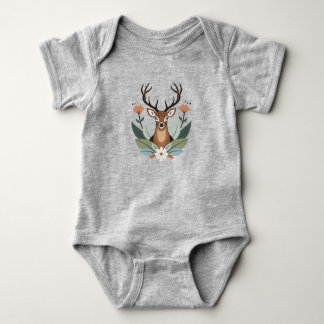 Woodland Harmony – Boho Deer Botanical Illustratio ベビーボディスーツ