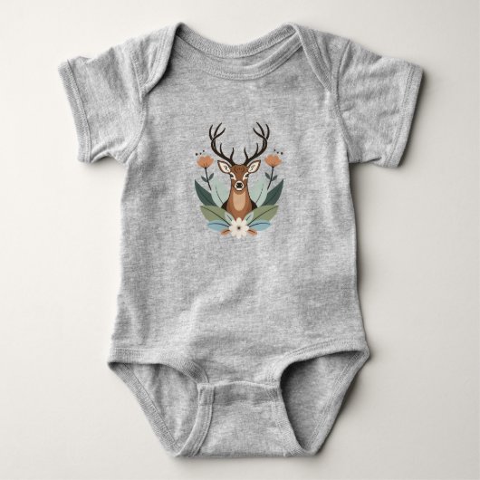 Woodland Harmony – Boho Deer Botanical Illustratio ベビーボディスーツ (正面)