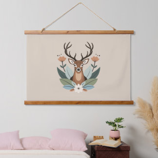 Woodland Harmony – Boho Deer Botanical Illustratio 吊り下げ型タペストリー