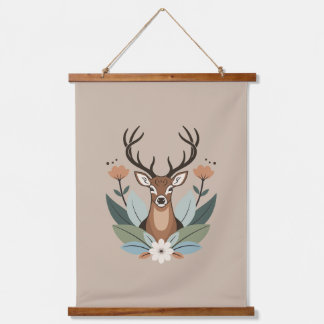 Woodland Harmony – Boho Deer Botanical Illustratio 吊り下げ型タペストリー