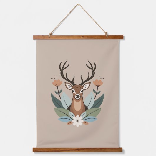 Woodland Harmony – Boho Deer Botanical Illustratio 吊り下げ型タペストリー (正面)
