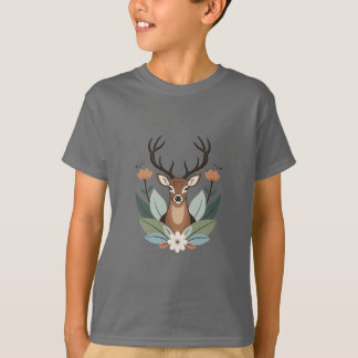 Woodland Harmony – Boho Deer Botanical Illustratio Tシャツ