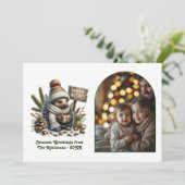 Woodland Hedgehog Cozy Forest Christmas Photo シーズンカード (スタンド正面)