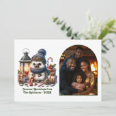 Woodland Hedgehog Cozy Forest Christmas Photo シーズンカード (スタンド正面)