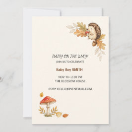 Woodland Hedgehog Fall Baby Shower Invitation 招待状