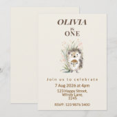 Woodland Hedgehog First Birthday Invitation 招待状 (正面/裏面)