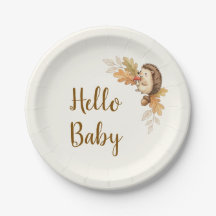 Woodland Hedgehog Hello Baby Paper Plates