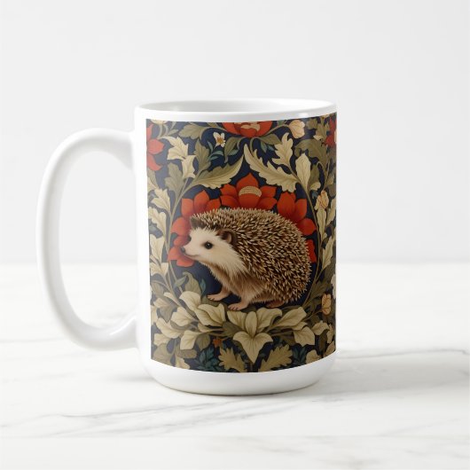 Woodland Hedgehog William Morris Inspired コーヒーマグカップ (左)