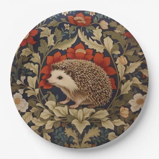 Woodland Hedgehog William Morris Inspired ペーパープレート (正面)