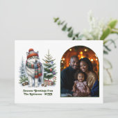 Woodland Husky Cozy Nordic Forest Christmas Magic シーズンカード (スタンド正面)