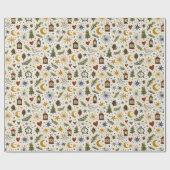 Woodland Lantern Winter Folk Pattern ラッピングペーパー (フラット)