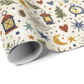 Woodland Lantern Winter Folk Pattern ラッピングペーパー (ロールコーナー)