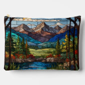 Woodland mountain scene vintage stain glass アクセサリーポーチ (正面)