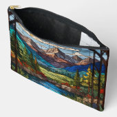 Woodland mountain scene vintage stain glass アクセサリーポーチ (見開き)