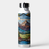 Woodland mountain scene vintage stain glass ウォーターボトル (左面)