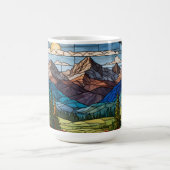Woodland mountain scene vintage stain glass コーヒーマグカップ (中央)