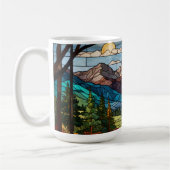 Woodland mountain scene vintage stain glass コーヒーマグカップ (左)