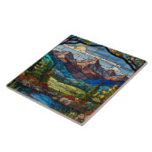 Woodland mountain scene vintage stain glass タイル (側面)