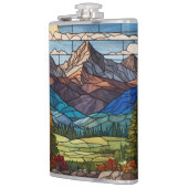 Woodland mountain scene vintage stain glass フラスク (左)