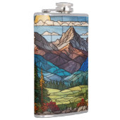 Woodland mountain scene vintage stain glass フラスク (右)