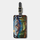 Woodland mountain scene vintage stain glass ラゲッジタグ (正面縦)