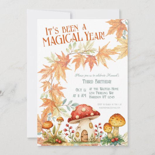 Woodland Mushroom Fall Birthday 招待状 (正面)