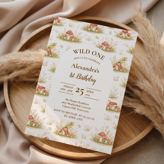 Woodland Mushroom Wild One Birthday 招待状