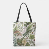 Woodland Mushrooms Pinecones Ferns Autumn Pattern トートバッグ (裏面)