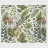 Woodland Mushrooms Pinecones Ferns Autumn Pattern ラッピングペーパー (フラット)