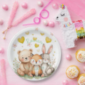 Woodland Neutral Birthday Yellow Hearts ペーパープレート (パーティー)