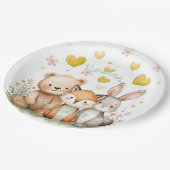 Woodland Neutral Birthday Yellow Hearts ペーパープレート (アングル)