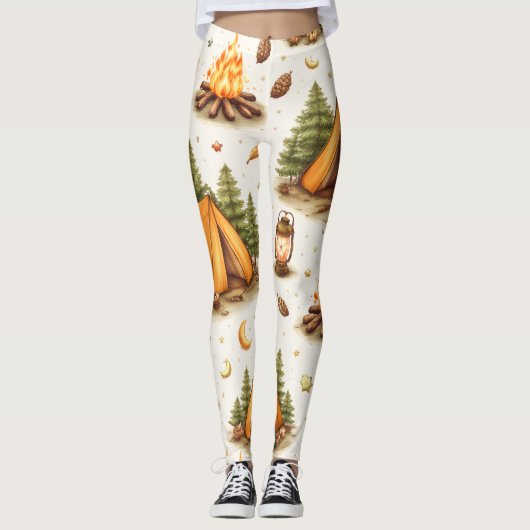 Woodland Nights Camping Pattern Leggings レギンス (正面)