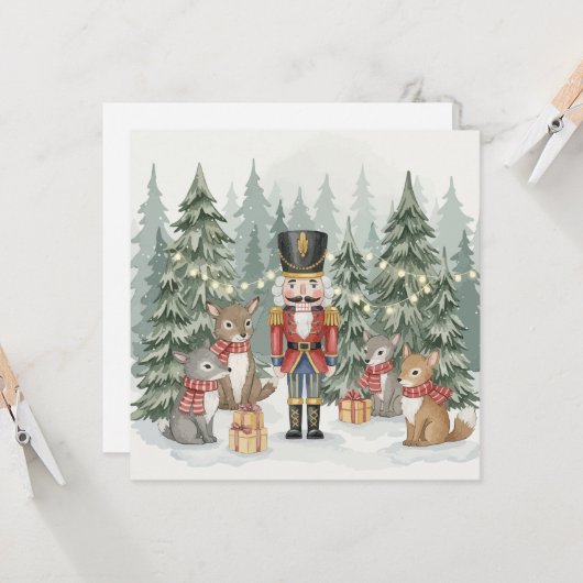 Woodland Nutcracker Watercolor Christmas Card  カード (正面/裏面インサイチュ)